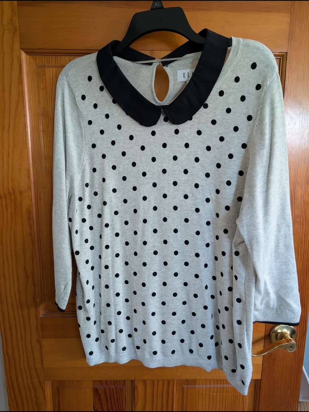 Elle Light Gray Sweater with Black Polka Dot Peter Pan Collar